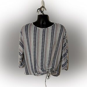 Casual Striped Women's Blouse - 3/4 Length Sleeve. Navy, Red, and White